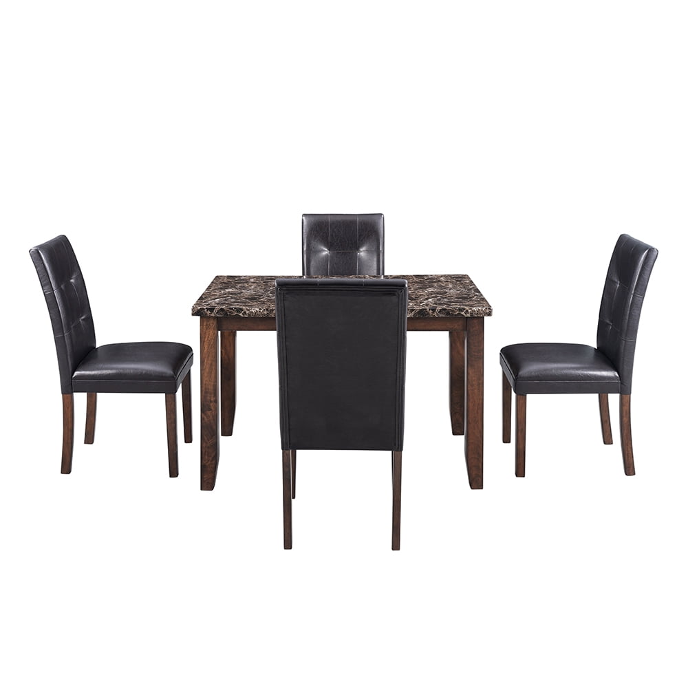 Kepooman 5-Piece Faux Marble Dining Table Set with 4 Thicken Cushion Chairs for Kitchen, Brown & Black Kepooman 5-Piece Faux Marble Dining Table Set with 4 Thicken Cushion Chairs for Kitchen, Brown & Black