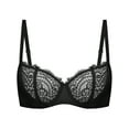 thumbnail image 5 of Deyllo Women's Push up Lace Sexy Bras Plus Size Unpadded Unlined 1/2 Half Cup Underwire Support Embroidery Balconette Bra,Black 40D, 5 of 6