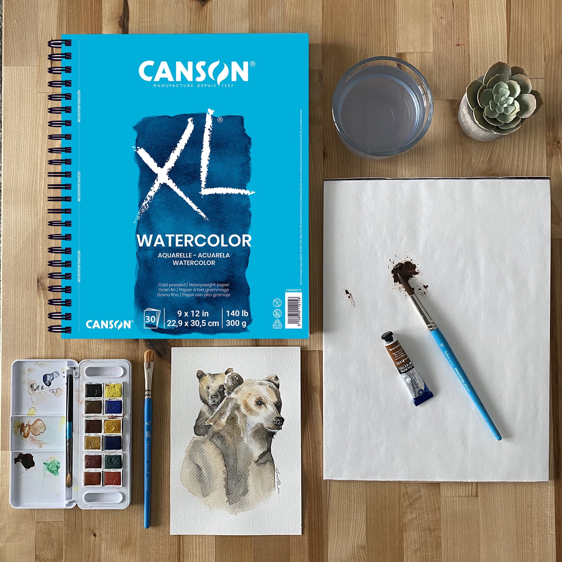 Canson XL Series Watercolor Pad, Heavyweight White Paper, Side Wire Binding, 30 Sheet, 7x10 inch, Pack of 3