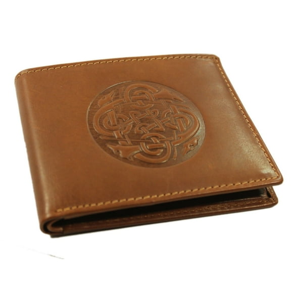 Biddy Murphy Irish Leather Wallet Black Celtic Wolf Hound Design Made in Ireland (Brown)