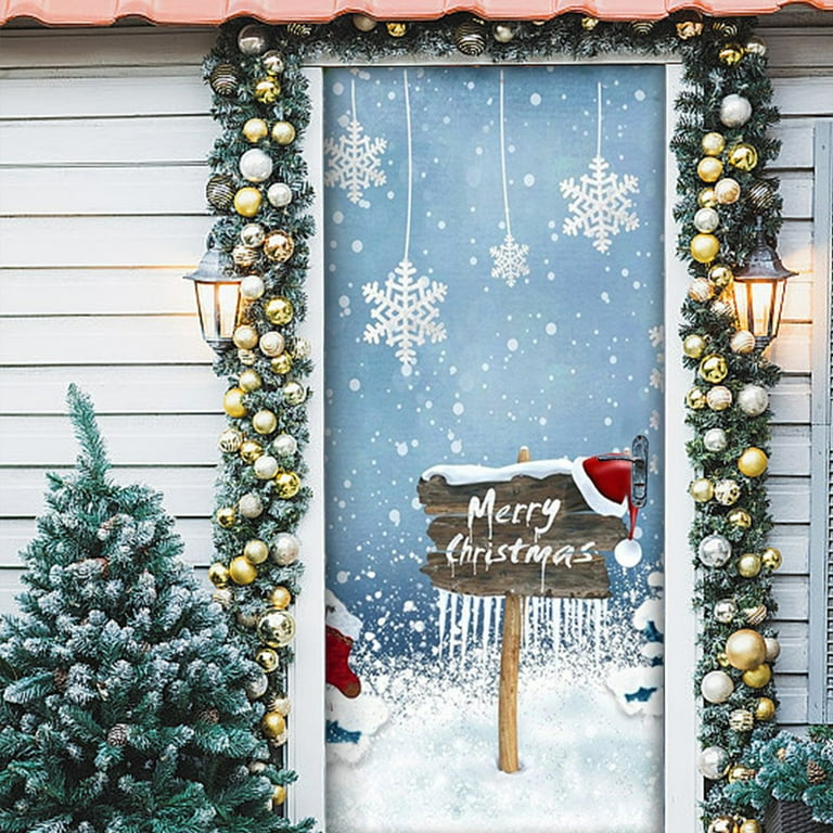 Blue Santa Christmas Door Banner - 73x35 Inch Large Merry Christmas Door Decor