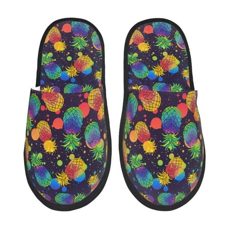 Balery Colorful Pineapples1 Slient Indoor Furry Fleece Comfort House Shoes Soft Non-Slip Home Shoes Cotton slippers House Slippers-- Large