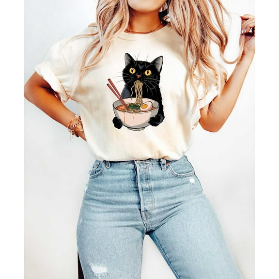 Noodle Cat Shirt, Ramen Cat Mom Shirt, Cat Lovers Shirt, Black Cat Noodle Shirt, Retro Black Cat Tees, Cat Lover Shirt, Cat Lover