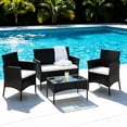 thumbnail image 2 of Ktaxon 4Pcs Rattan Wicker Conversation Set with Tempered Glass Table, Outdoor Patio Wicker Furniture Sofa Set for Garden, Poolside, Deck, Lawn, Black, 2 of 10