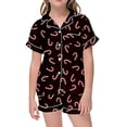 thumbnail image 1 of Fgnfyis Pyjamas pour Filles Pyjamas pour Filles Ensemble de Pyjamas Décontracté Imprimé Col Boutonné Manches Courtes Haut Shorts Noir, 1 of 4
