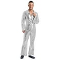 thumbnail image 1 of Raenseen Mens 70s Retro Disco Shiny Metallic Jumpsuit One Piece Rompers for Carnival Party Vintage Silver S, 1 of 7