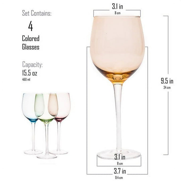 Set of 4 Tri-Color Stemmed Wine Glasses, 15.5oz Sold by at Home