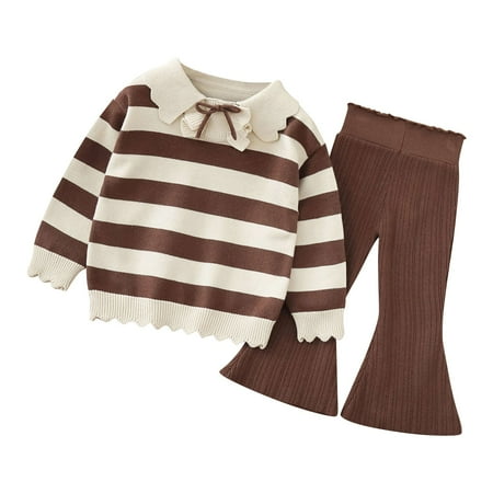

Generic Toddler Girls Knitted Outfits Striped Turtleneck Knit Sweater Pullover Tops Wide Leg Pants 2Pcs Kids Fall Winter Clothes Set 1-6 Years(Coffee 18-24 Months)