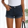 thumbnail image 2 of felwors Women's High Waisted Rolled Hem Distressed Jeans Ripped Denim Shorts (Blue, XXL), 2 of 8