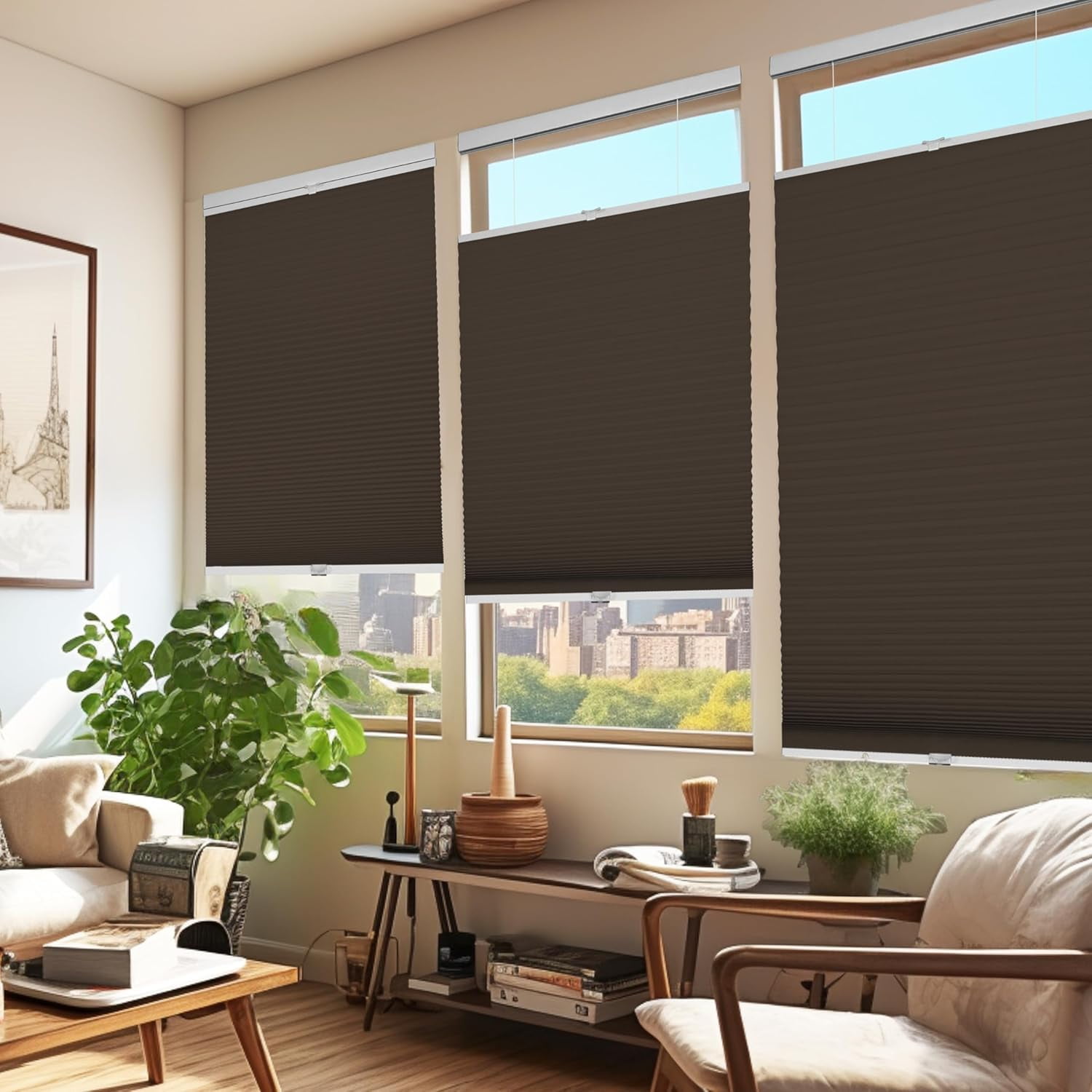 Chicology Brown Blackout Cordless Top Down Bottom Up Cellular Shades 51.75 in. W x 48 in. L