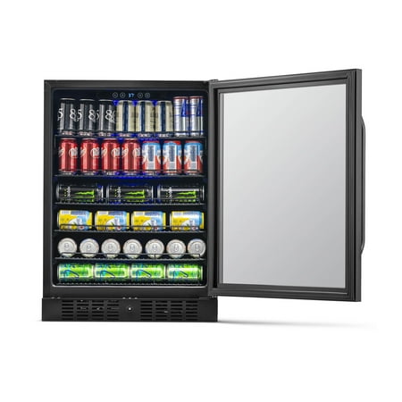 NewAir - 177-Can Built-In Beverage Cooler with Precision Temperature Controls and Adjustable Shelves - Black Stainless Steel