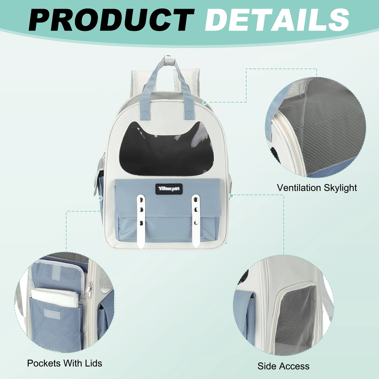 Cat Backpack Carrier, Breathable Pet Hiking Backpack Travel Bag for Cats or Small Dogs Blue