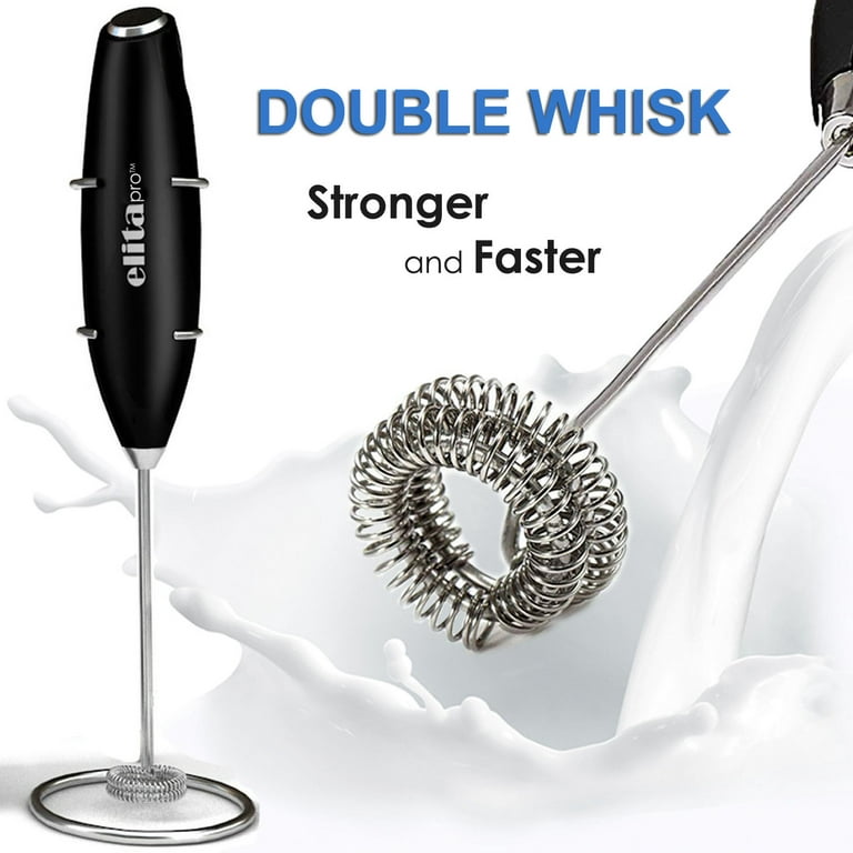 Double Whisk Milk Frother Handheld - Black, Upgrade Motor, Foam