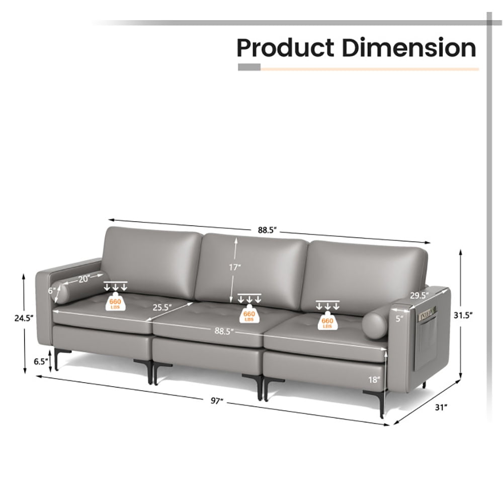Finihen Sectional Sofa Couch, 3-Seat Sofa Sectional with Side Storage Pocket and Metal Leg, for Living Room, Bedroom, Light Gray Finihen Sectional Sofa Couch, 3-Seat Sofa Sectional with Side Storage Pocket and Metal Leg, for Living Room, Bedroom, Light Gray