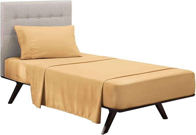 Clara Clark Premier 1800 Microfiber Collection 3-Line Bed Sheet Set, Twin Size, Camel Gold