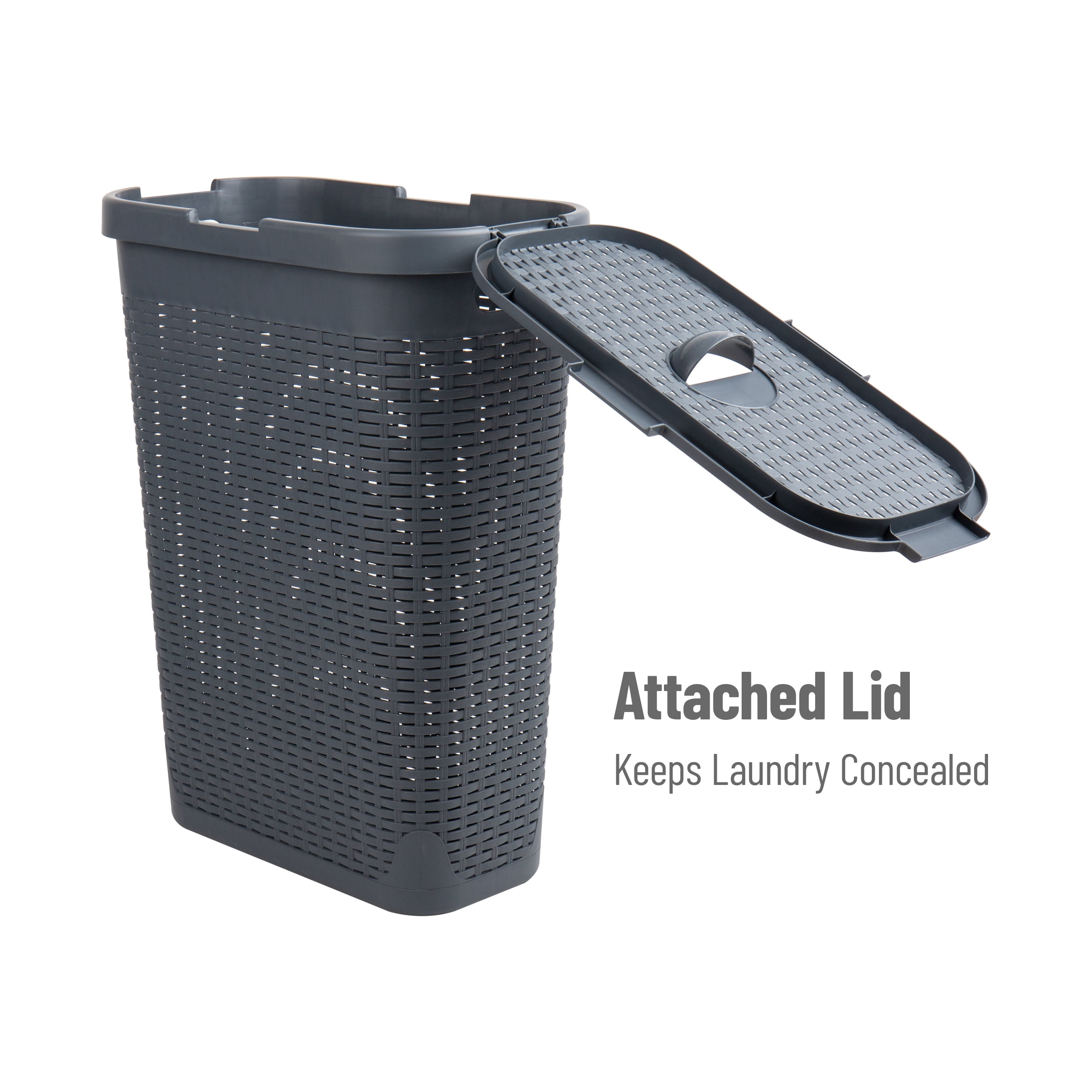 Mind Reader 40L Slim Laundry Hamper, Clothes Basket, Lid, Plastic, 18"L x 10.4"W x 23.5"H, Gray
