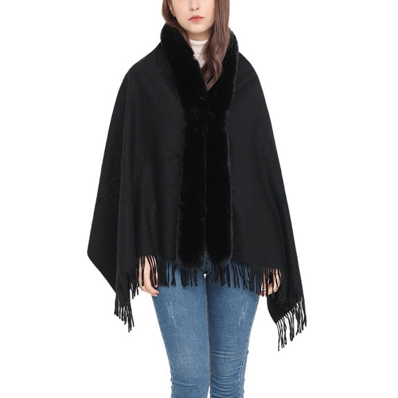 SWSMCLT Women's Button Cape 2025 Casual Baggy Brushed Coat Comfy Date Cardigan Fringe Elegant Coats Black One Size