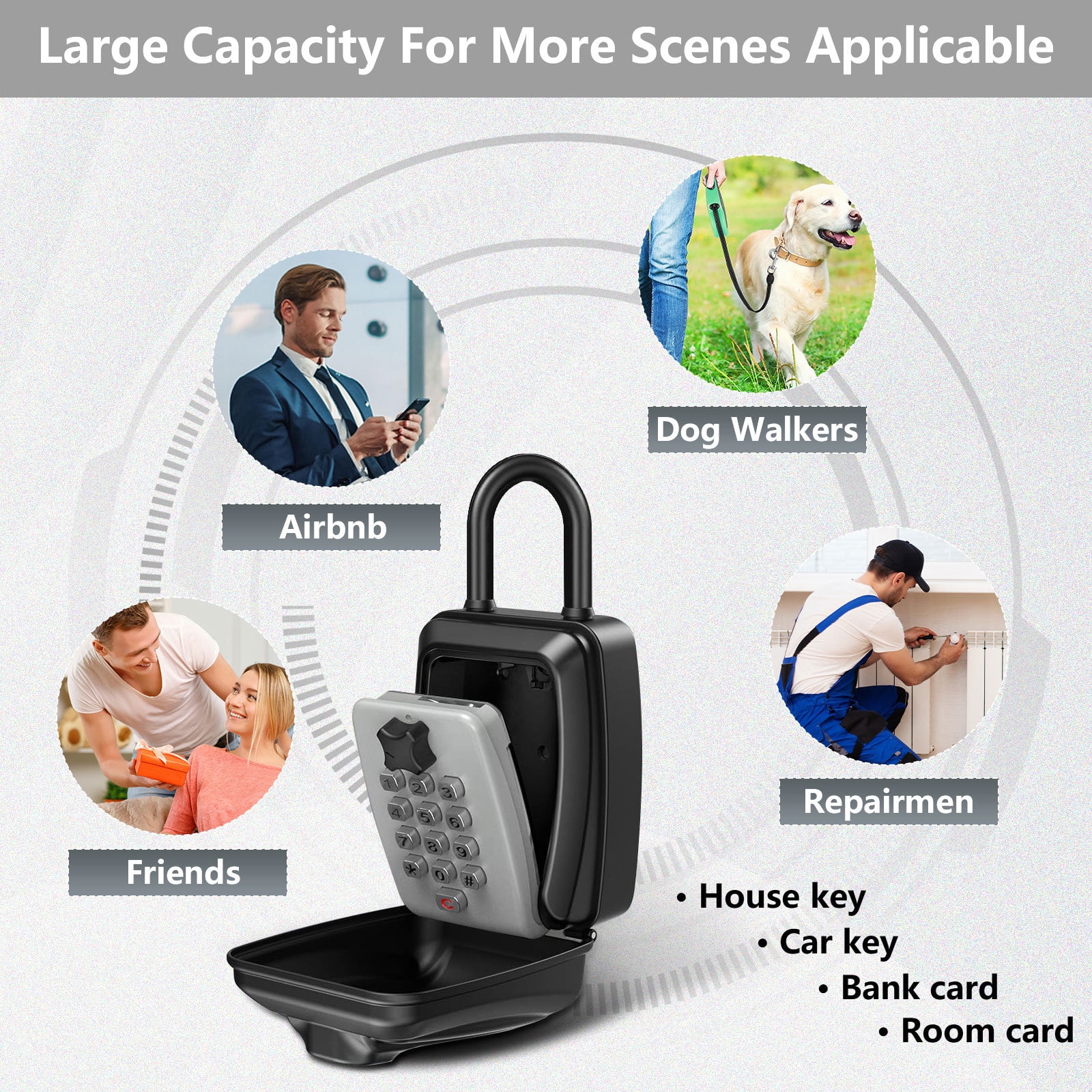 WHT MAKER Key Lock Box, Push Button Combination Lock Box for Keys Outdoor, Wall Mounted LockBox for House Keys with 12-Digit Combination Resettable Code, Key Hider Safe Box for Home Hotels