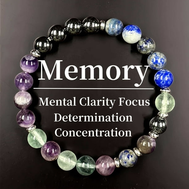 Pulsera de Piedra de Cristal Natural y Mujeres Lazuli Negro Fluorita Cuentas Enfoque Joyería de Energía Unisex Daily Wear Boho Estilo