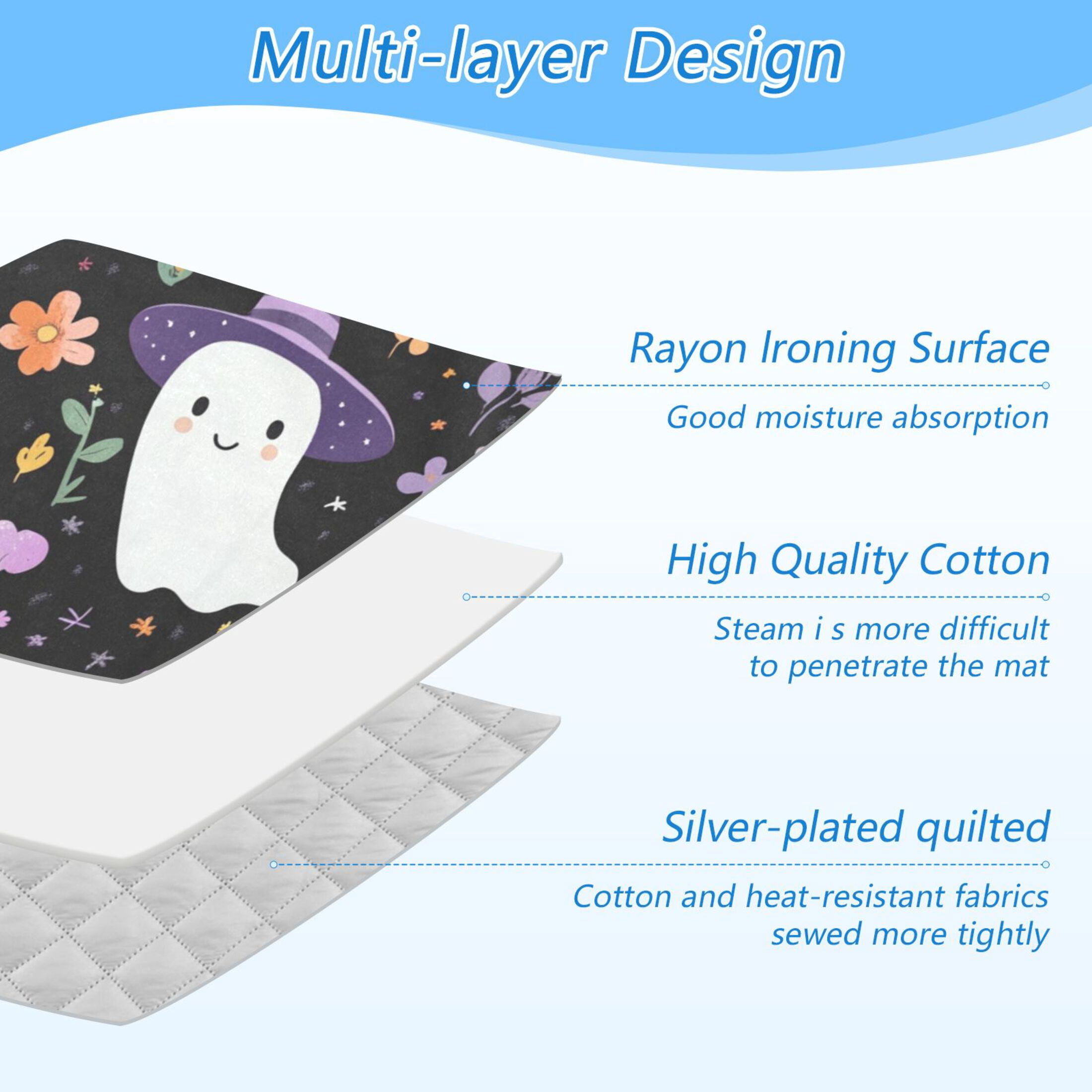 Colorful Flowers Pumpkins Halloween Specters Ironing Mat Blanket Portable Travel Ironing Pad Heat Resistant Pad 47.2" x 27.6”