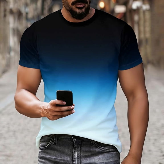 BVOFAR Mens Crewneck T-Shirts Short Sleeve Classic Fit Undershirts Gradient Moisture Wicking A-Shirt Blue XXXL
