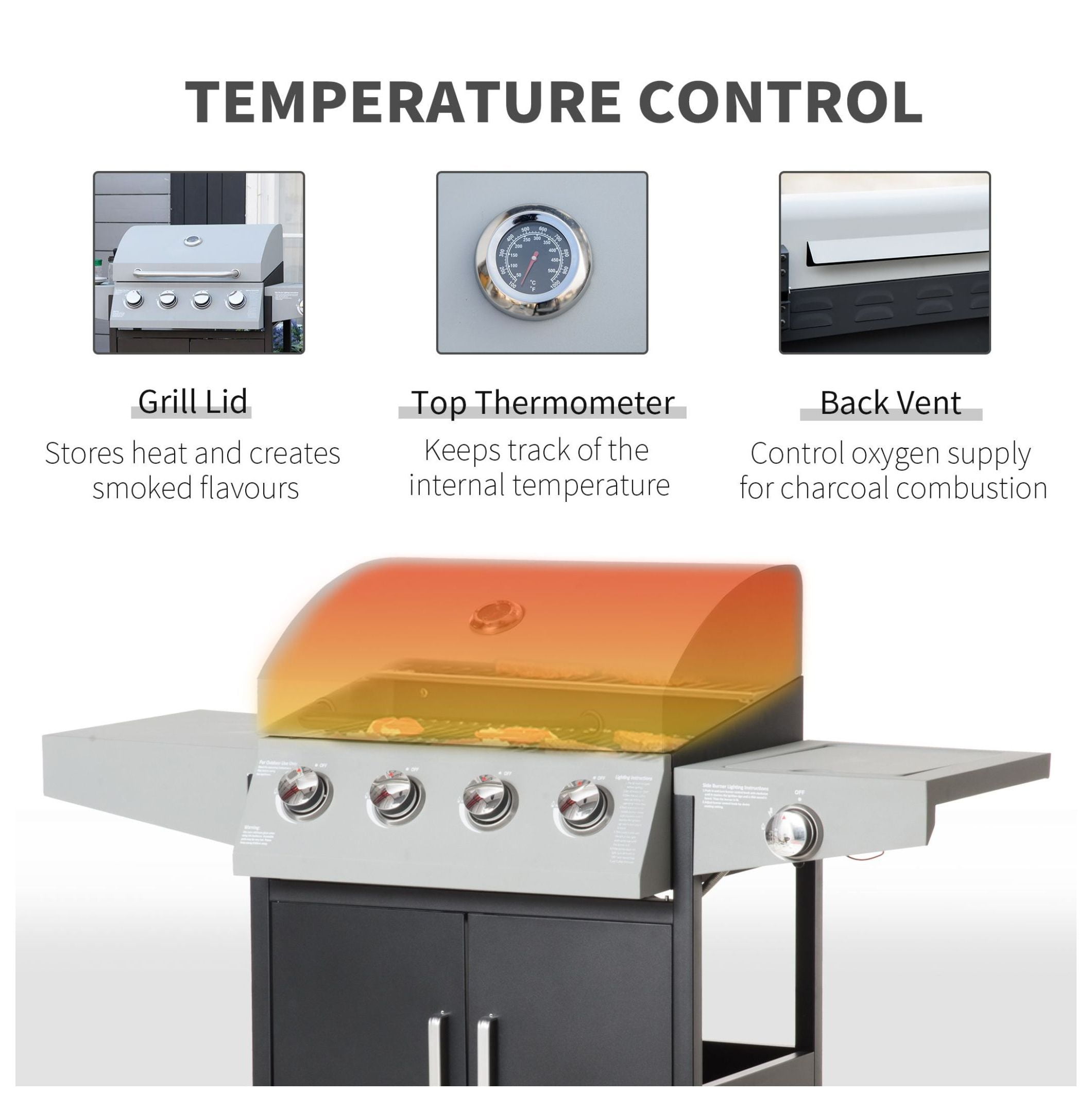 52" Propane Gas Grill 4+1 Burner BBQ, Outdoor Cabinet Grill w/ Side Burner & Wheels, Silver