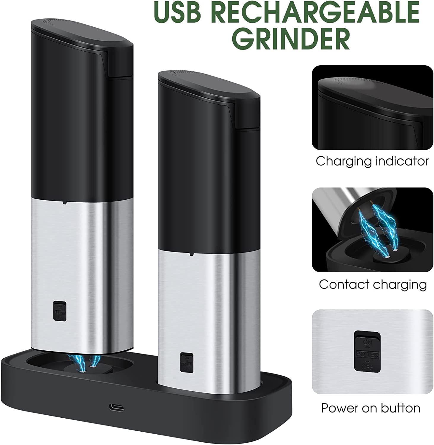 Buy PwZzk Rechargeable Electric Salt and Pepper Grinder Mill With USB  type-C Charge Port and LED One Hand Automatic Electronic Spice Mill Shakers  Operation Refillable With Adjustable Coarseness Online at desertcartUAE