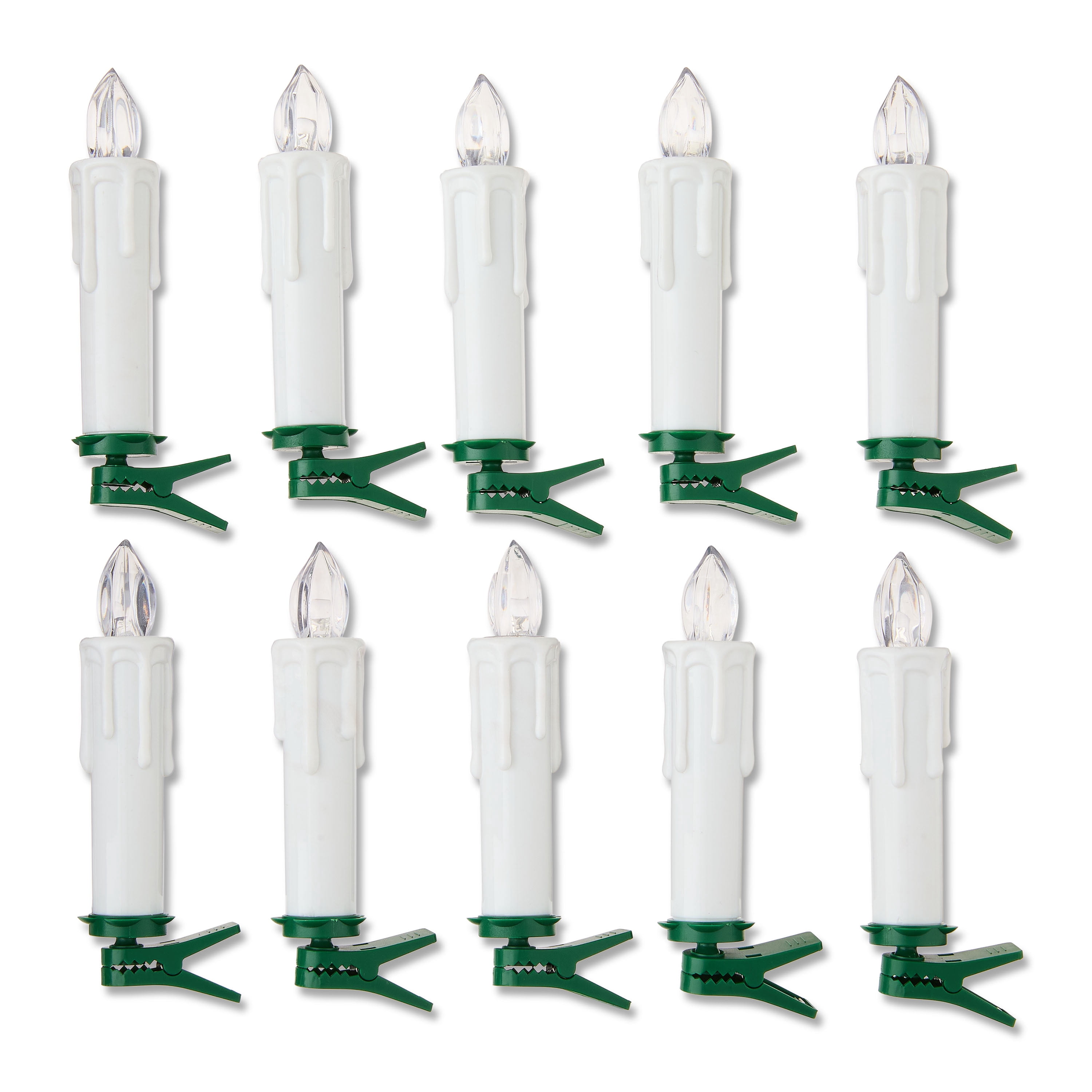 10 Count Battery-Operated White Cordless LED Clip Christmas Candles Ornament with Remote, by Holiday Time