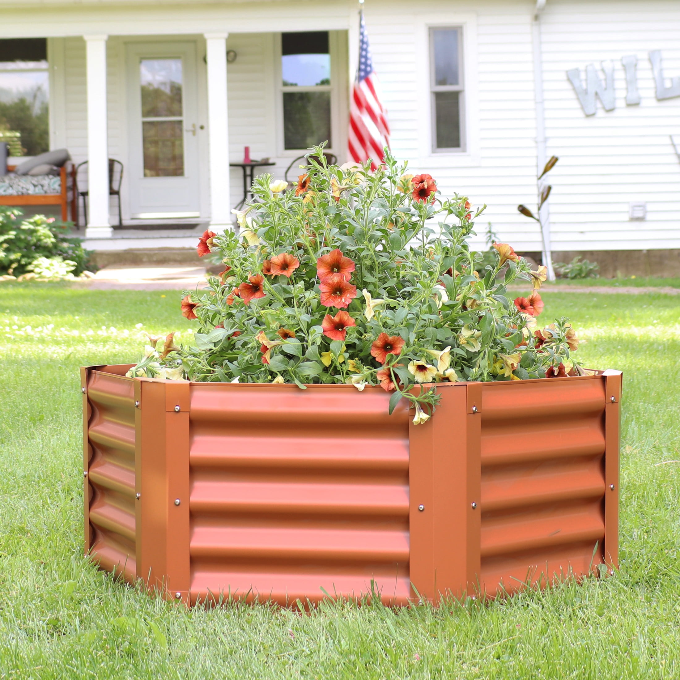 Sunnydaze 41" x 35.5" x 16.25" Hexagon Brown Galvanized Steel Raised Garden Bed