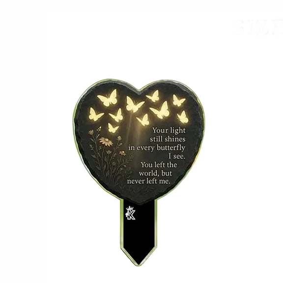 1Pc Butterfly Heart-Shaped Garden Plaque Ground Insert, Decorative Metal Stake With Intricate Butterfly Engravings And Sentimental Quote, Outdoor Memorial Garden Decoration For
