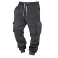 thumbnail image 2 of Baggy Cargo Sweatpants for Men Drawstring Waist Joggers with Pockets Soft Athletic Workout Track Pants Dark Gray L, 2 of 8