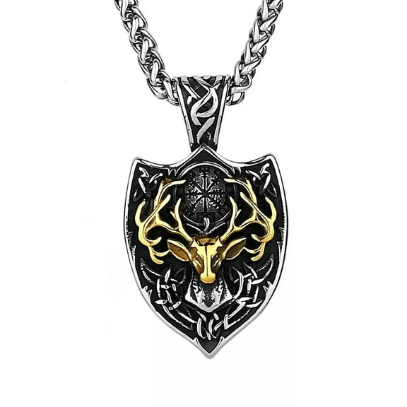 GKNET Men's Vintage Viking Domineering Staghorn Stainless Steel Pendant Necklace Chain