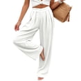 thumbnail image 2 of Women Linen Pants High Waisted Pants for Women Wide Leg Plus Size Palazoos with Pockets Womens Summer Beach Vacation Long Trousers, 2 of 5