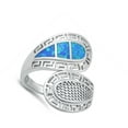 thumbnail image 4 of Blue Simulated Opal Spoon Wrap Greek Key .925 Sterling Silver Band CZ Jewelry Female Size 9, 4 of 4
