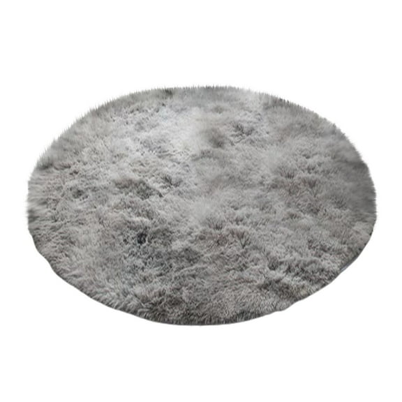 Summercome Tie-Dyed Gray Round Rug, Ultra-Soft Plush Modern 2x2 Ft Circle Area Rug for Bedroom, Fluffy Shag Circular Rug for Living Room, Non-Slip Tie-Dyed Rug for Teen's Room Kid's Room