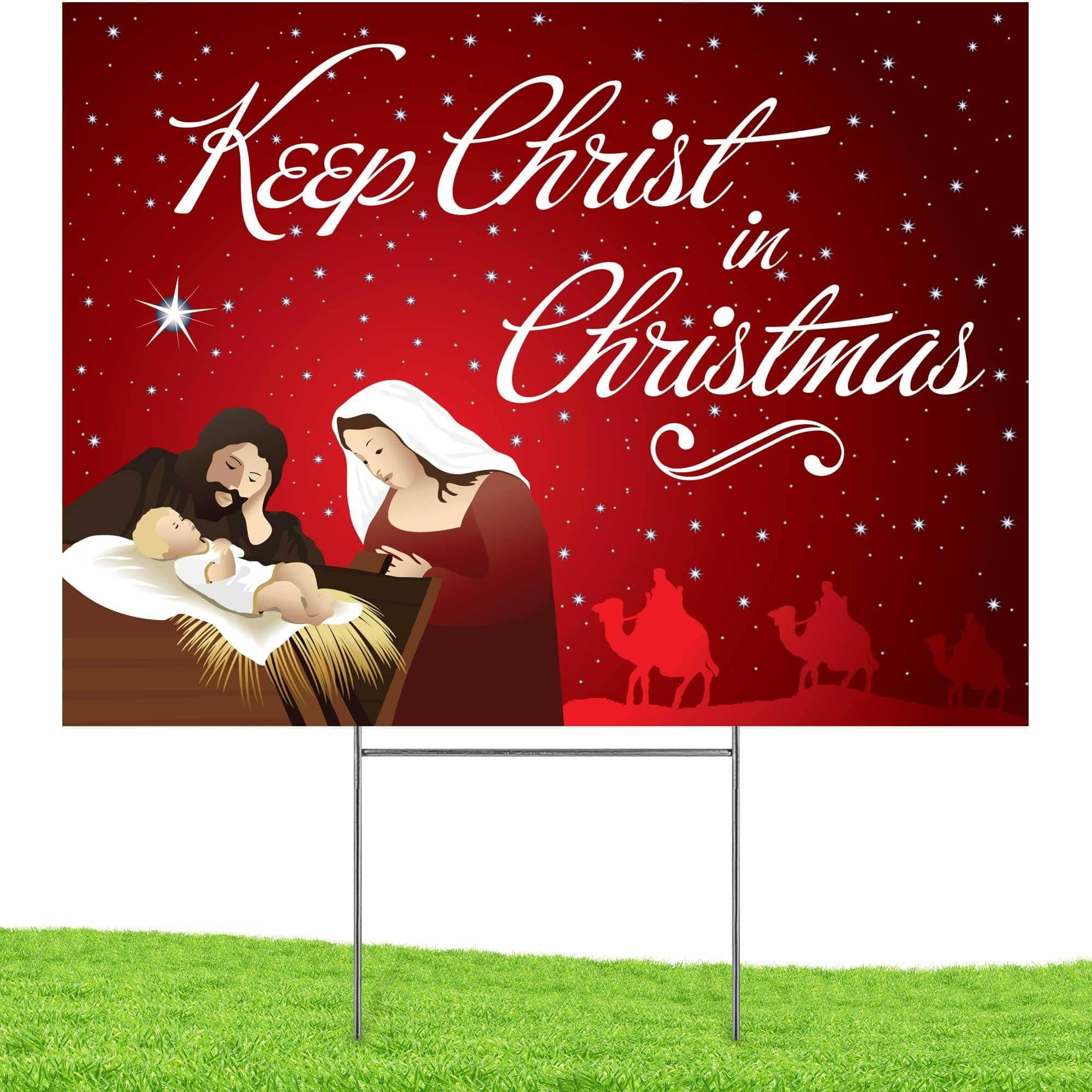 Keep Christ in Christmas Sign Christmas Outdoor Decorations Double Sided Yard Lawn Signs with Metal Stand Decor for Church - Home - Business Stores 18 x 24 Red