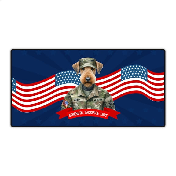 Happy Father's Day Honoring Veterans Airedale Terrier in Army Uniform Desk Mat Full Keyboard Mouse Pad Dale Waterside Dog Lover Large Mousepad - 13007