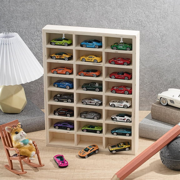 2 Pcs 24 Space Toy Cars Wheels Display Case 1: 64 Scale Model Cars Display Shelf Wooden Wall Mounted Die Cast Car Storage Rack for Gift Collectibles Toy Figurines Cabinet
