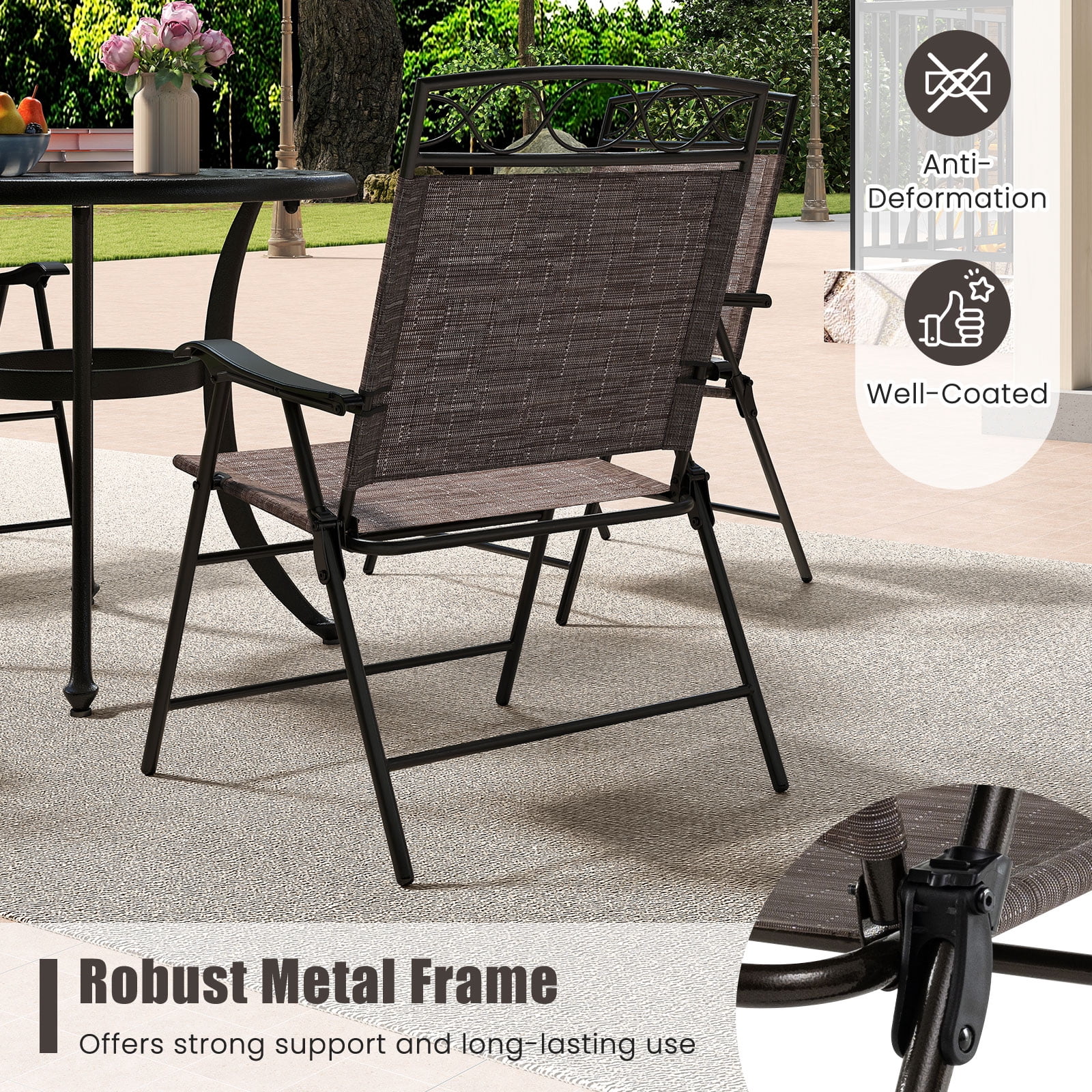 Gymax 4 Pack Patio Folding Chairs Outdoor Dining Chairs w/ Backrests & Armrests