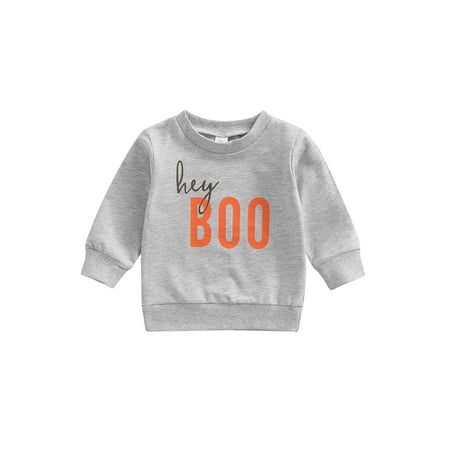 

Licupiee Baby Girl Boy Halloween Clothes Long Sleeve Hey Boo Crewneck Sweatshirt Oversized Sweater Shirts