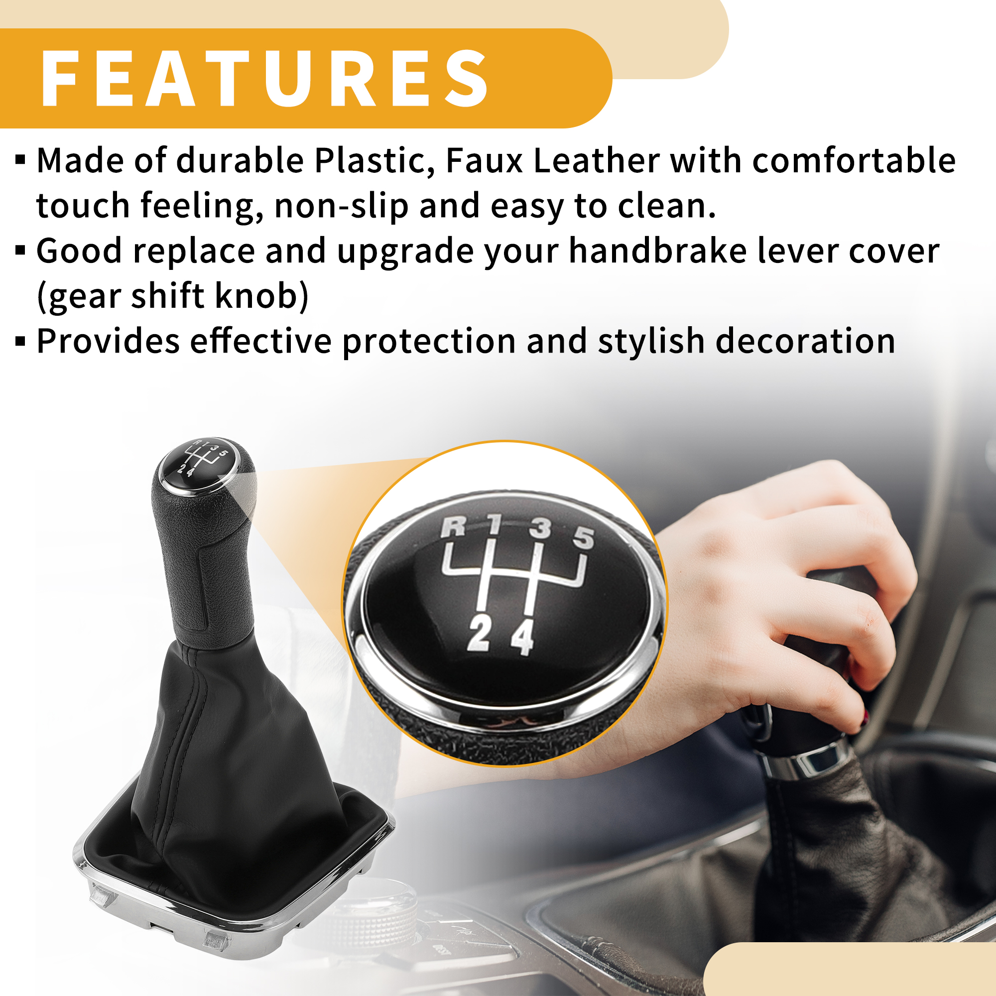Unique Bargains 5 Speed Manual Gear Shifter Knob with Cover - Car Shift Lever Knob with Cover - for Volkswagen Polo 2014-2017 Plastic Faux Leather Black - 1 Pc