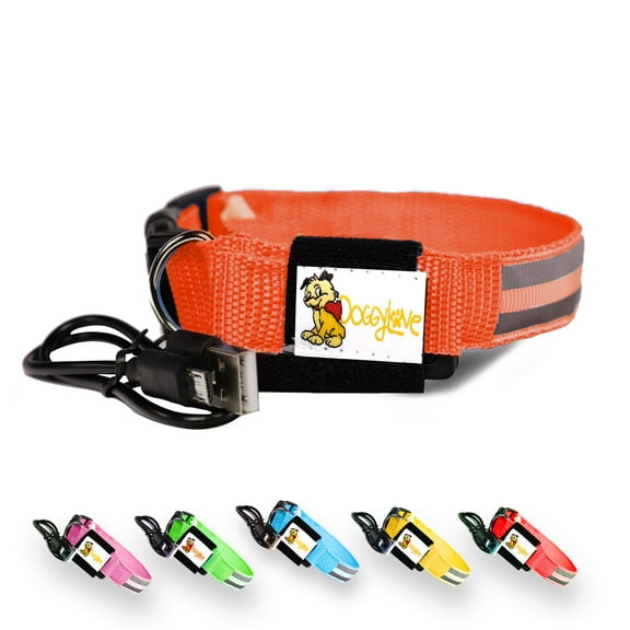DOGGYLOVE LED Dog Collar – Lighted Collars for All Pets – USB Rechargeable Dog Collar for Pet Night Walking – Adjustable Light Up Dog Collar with Super Bright Safety - For Male/Female Dog (L, Orange)