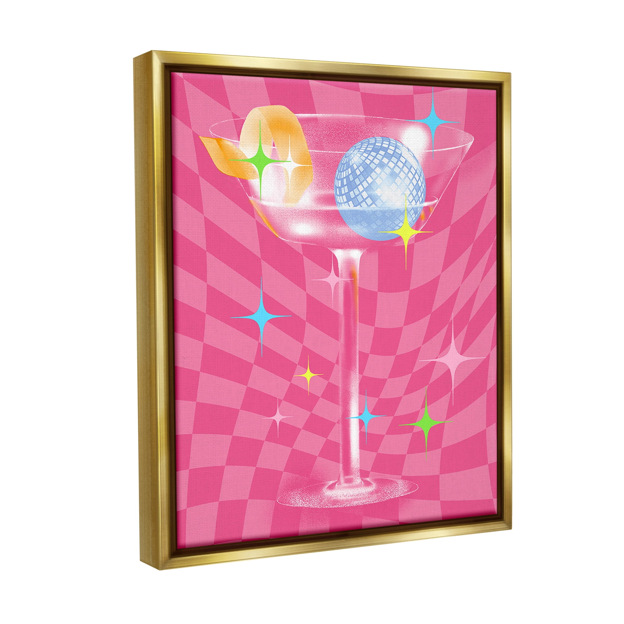 Stupell Industries Groovy Cocktail Pattern Food & Beverage Painting Gold Floater Framed Canvas Art Print Wall Art, 25 x 31