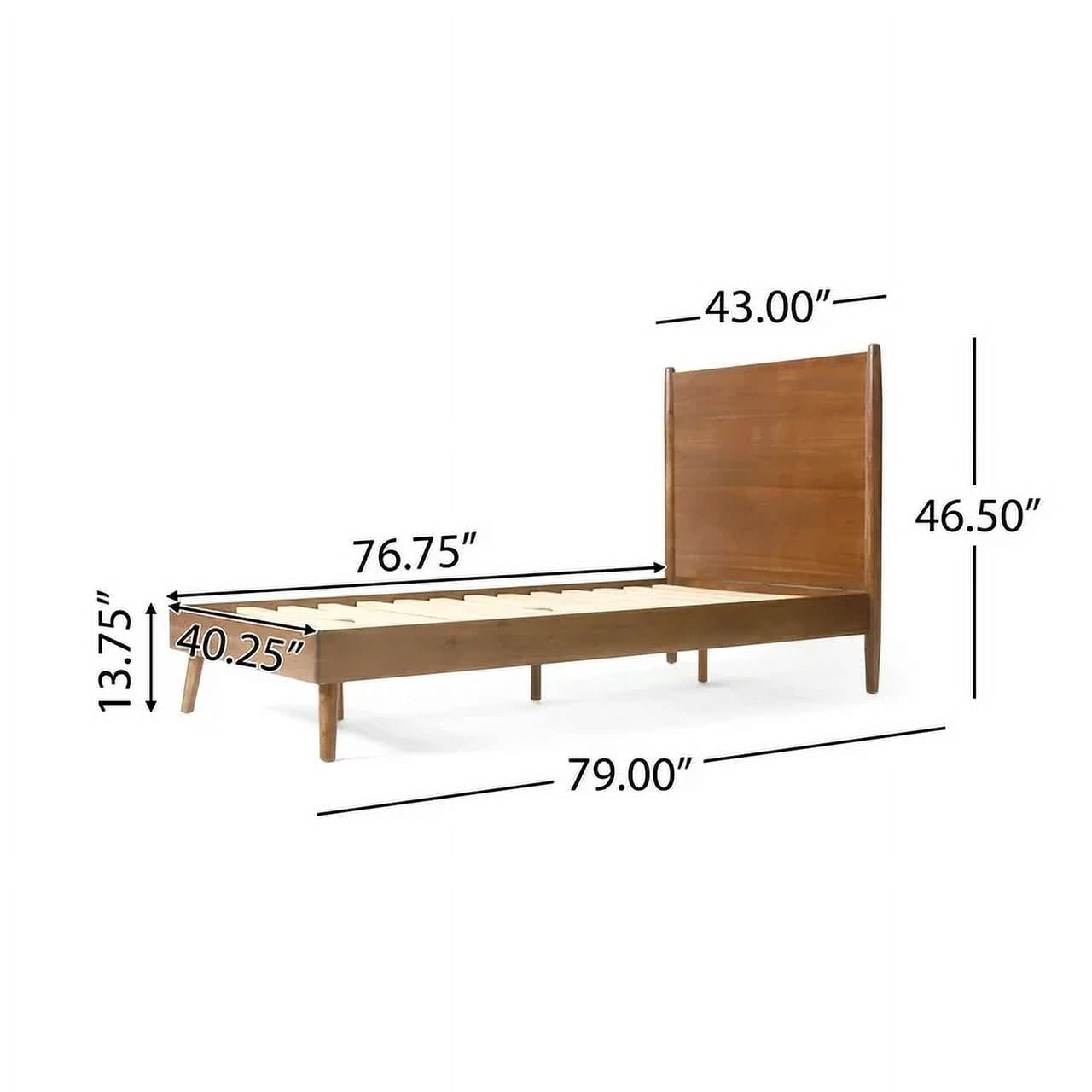 Mintazer Twin Platform Bed Frame, Mid-Century Bed with Panel Headboard & Splayed Legs, No Box Spring Required, Brown