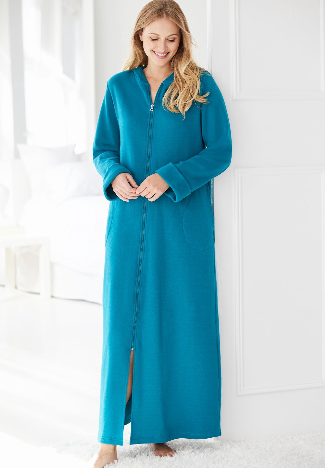 Dreams & Co. Plus Size Long Hooded Fleece Sweatshirt Robe