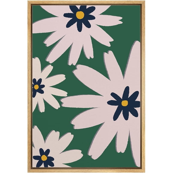 IDEA4WALL Framed Canvas Wall Art White & Green Collage Floral Digital Art Pastel Flowers Abstract Print Colorful Botanical Artwork Relax/Calm for Living Room, Bedroom, Office - Natural 24"x36"