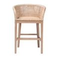 thumbnail image 2 of bali & pari Papua Antique White Washed Rattan and Mahogany Wood Counter Stool, 2 of 10