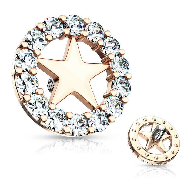 Dermal Anchor Tops with CZ Paved Circle Outlined Star Center