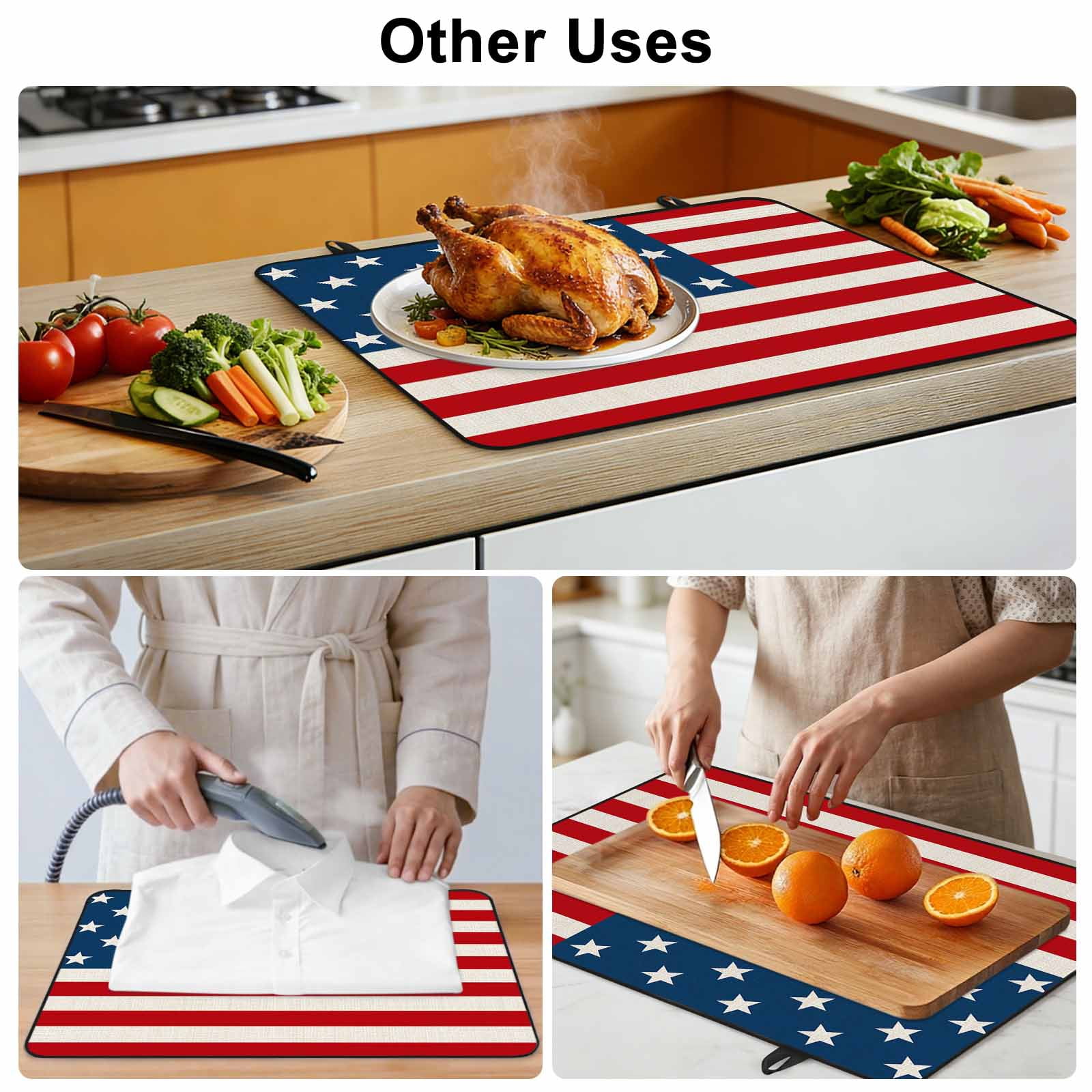 4th of July Stove Top Cover for Electric Stove, Heat-proof & Non Slip Glass Top Stove Cover Protector, Red Stripes Independence Day Kitchen Flat Cooktop Rubber Mat 24x21 Inches