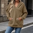 thumbnail image 5 of Fesfesfes Women's Casual V Neck Hoodless Sweatshirt Drop Shoulder Long Sleeve Loose Fit Solid Color Pullover Top with Kangaroo Pocket for Fall Winter Daily Wear, 5 of 9